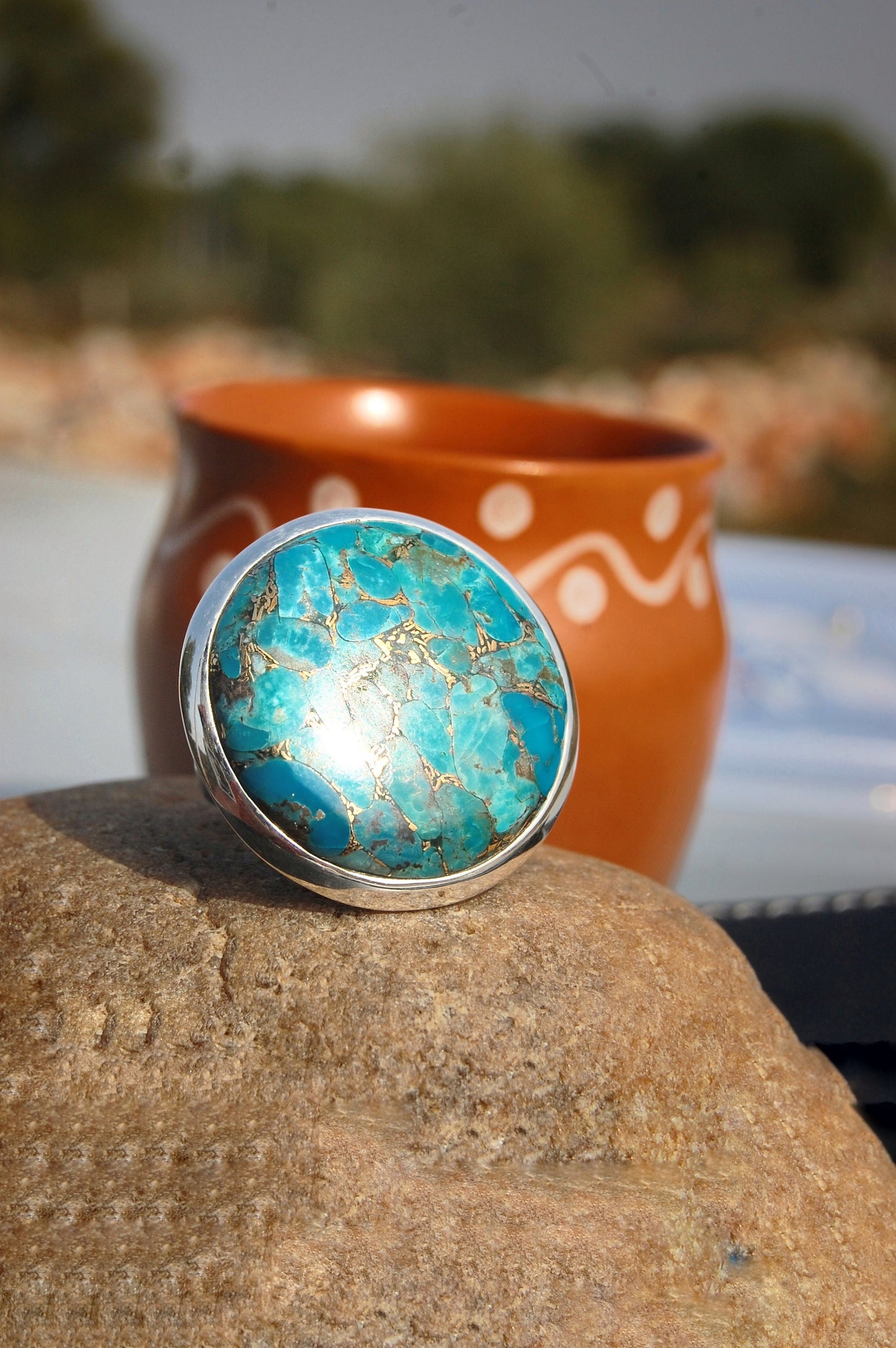 Blue Copper Turquoise Statement Ring
