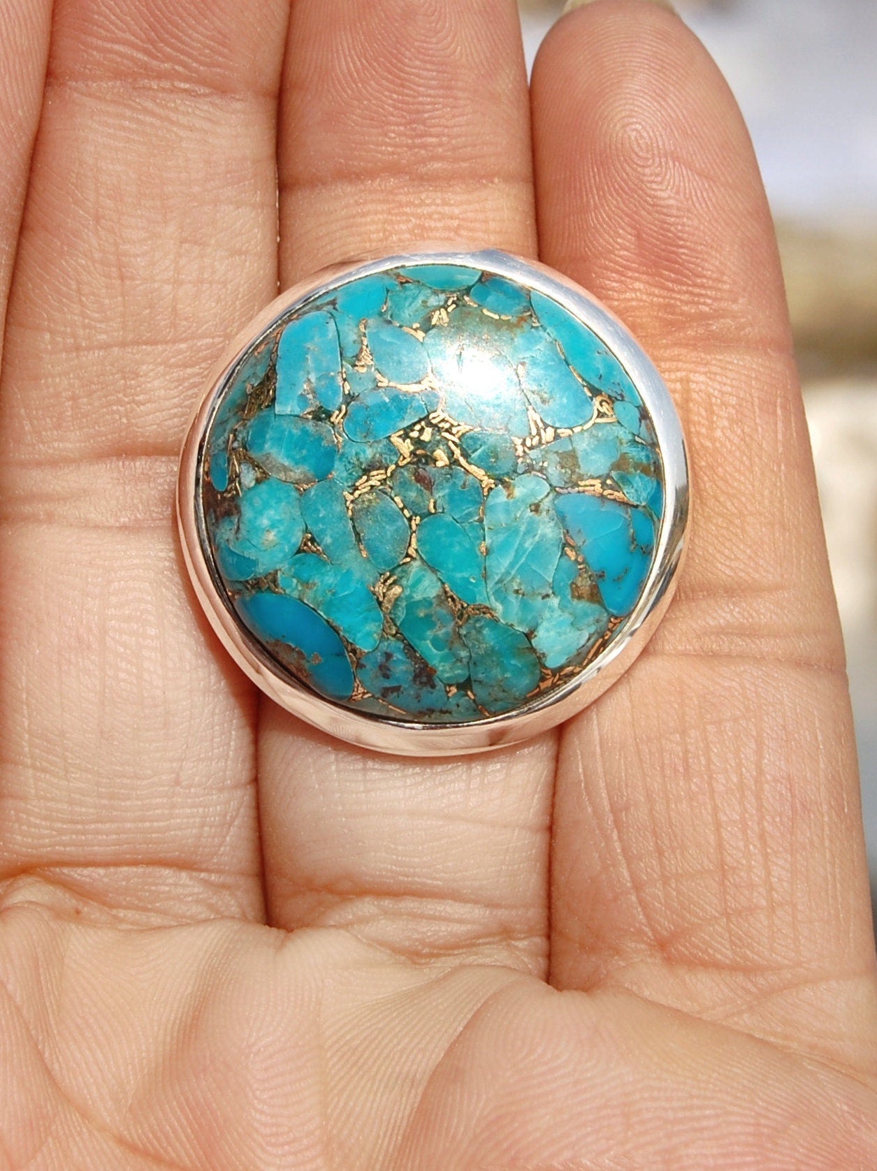 Blue Copper Turquoise Statement Ring