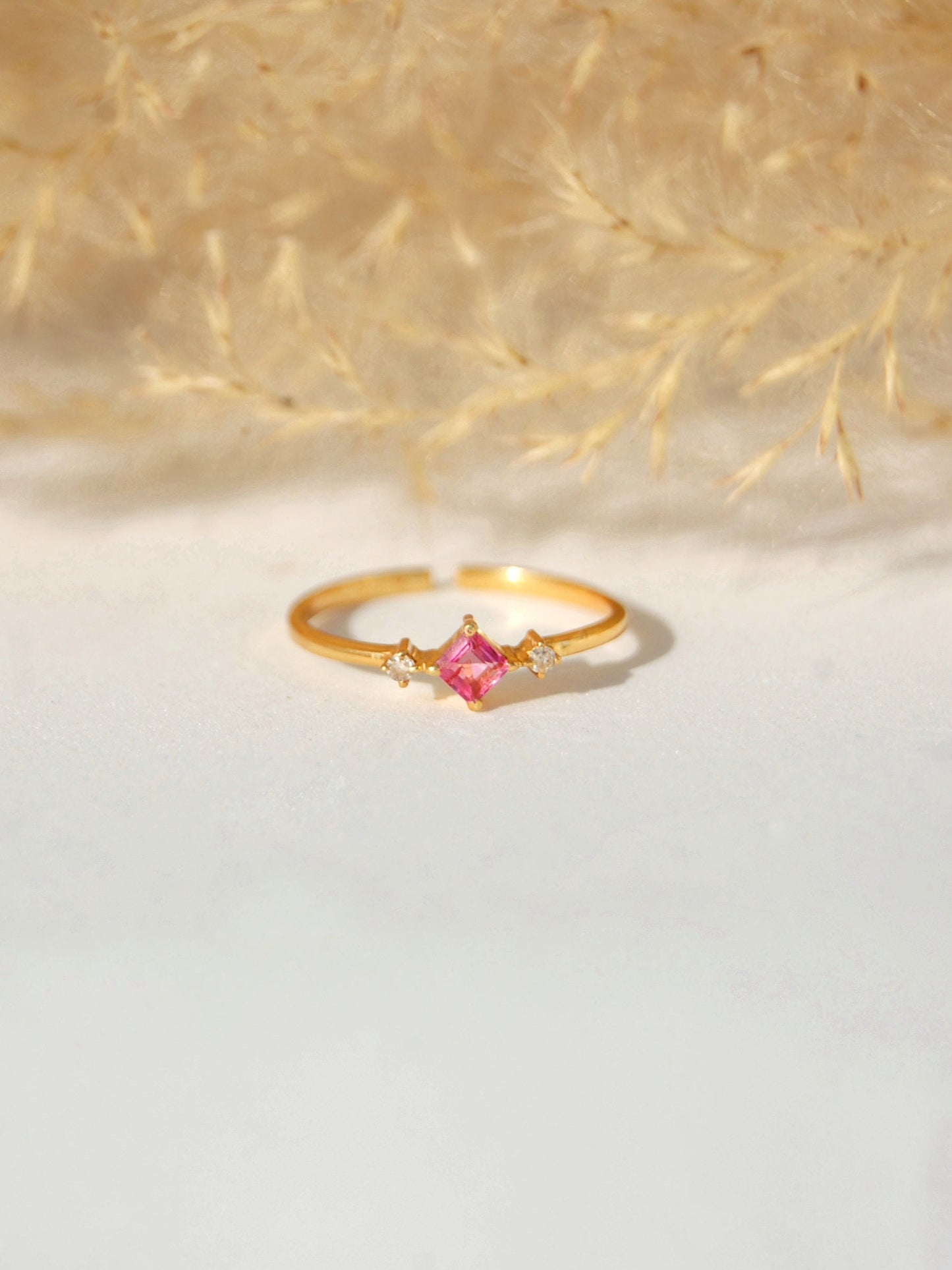 Diamond- Pink Tourmaline Gold Plated Ring