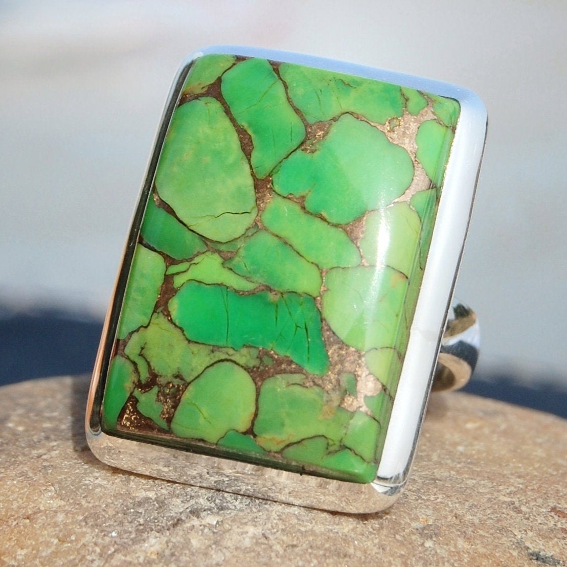 Green Copper Turquoise Statement Ring