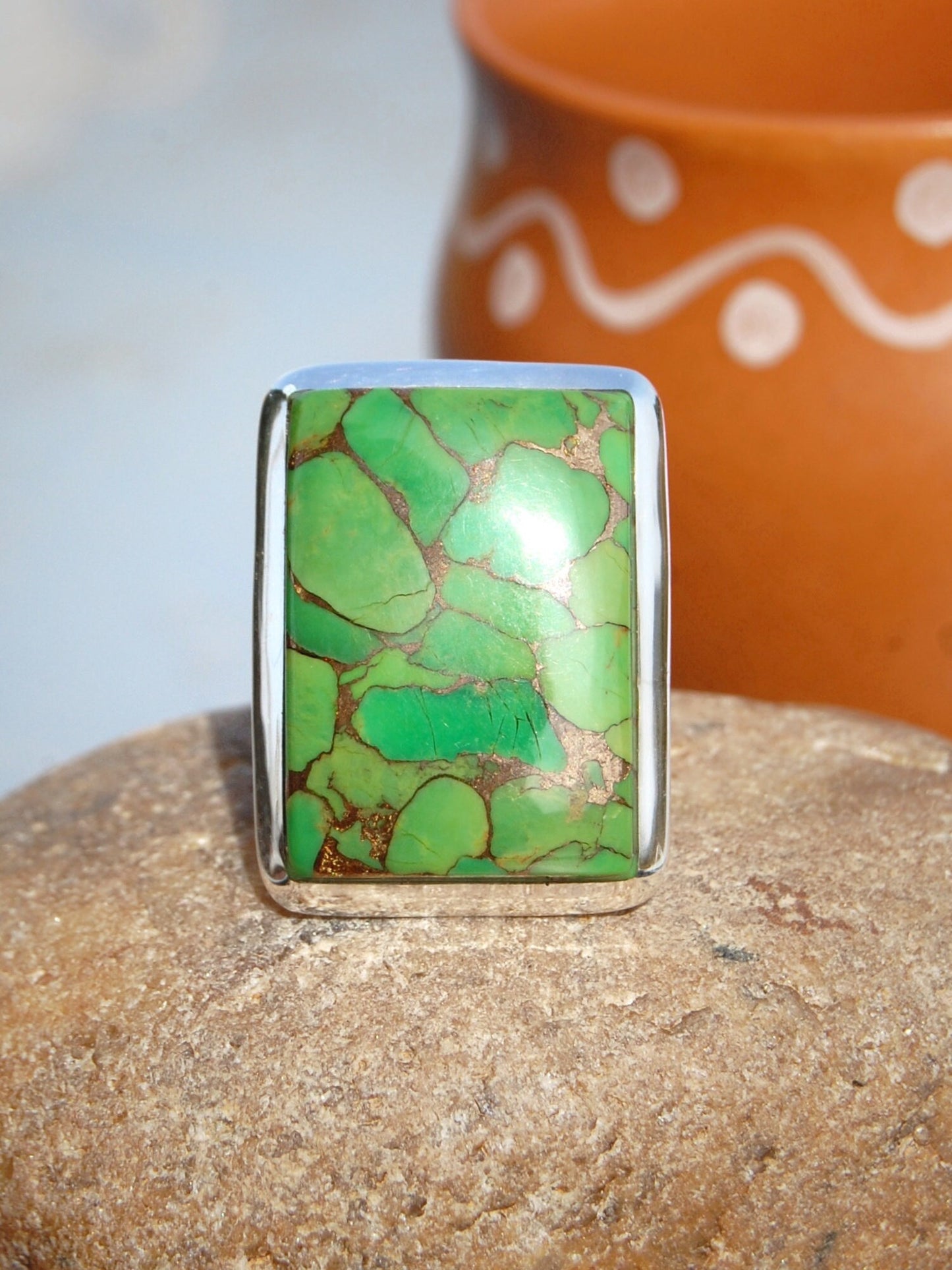 Green Copper Turquoise Statement Ring