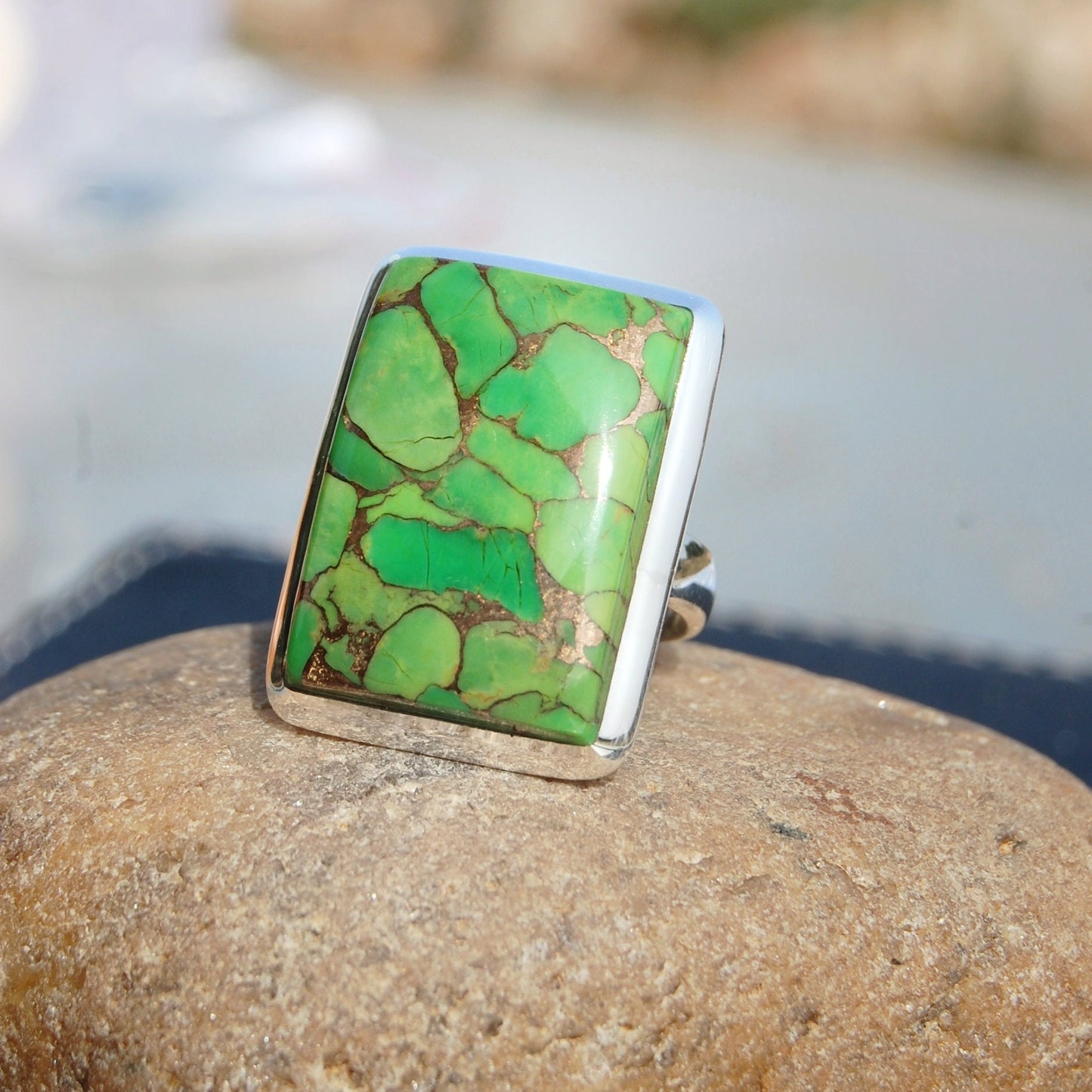 Green Copper Turquoise Statement Ring