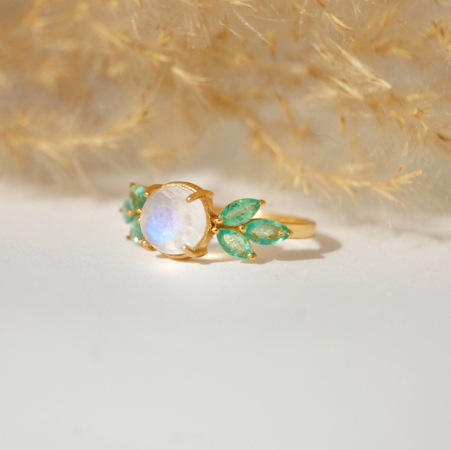 Emerald -Moonstone 18k Gold Plated Ring