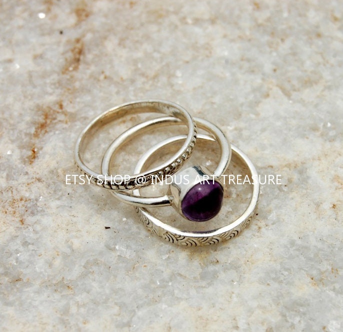 Amethyst Stacking Ring Set