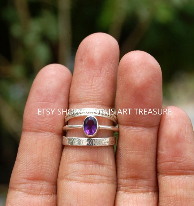 Natural Amethyst Stacking Ring Set