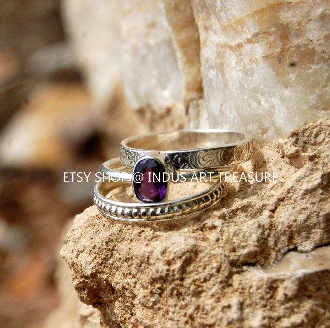 Natural Amethyst Stacking Ring Set