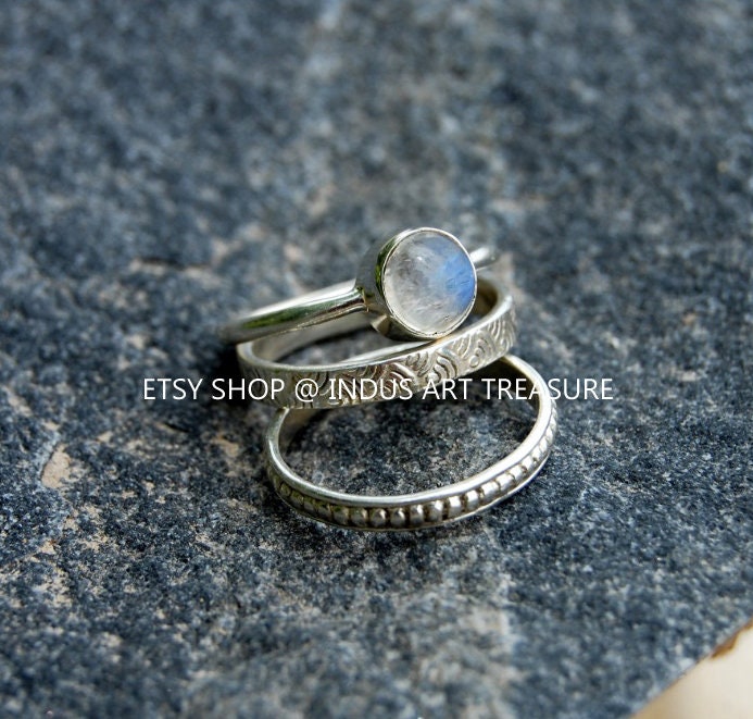 Rainbow Moonstone Stacking Ring Set