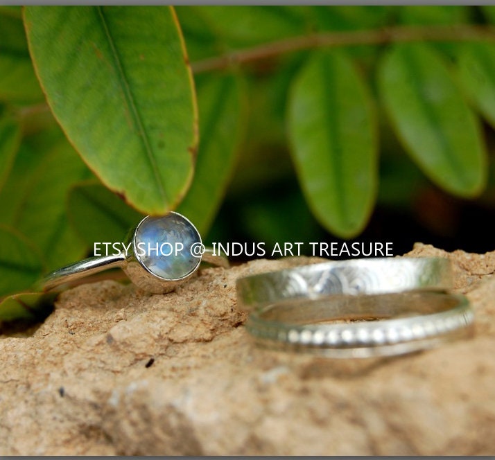Rainbow Moonstone Stacking Ring Set