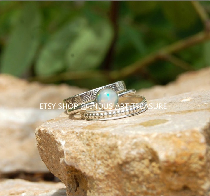 Fire Opal Stacking Ring Set