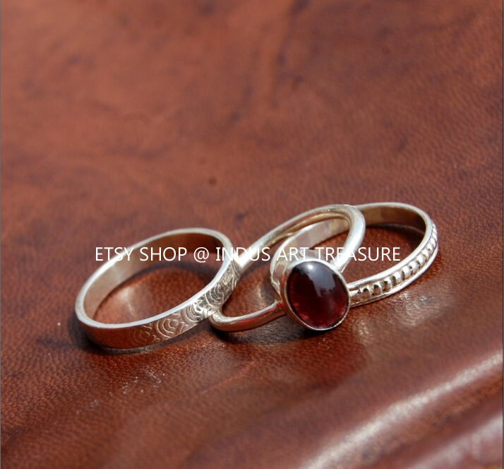 Lovely Garnet Stacking Ring Set