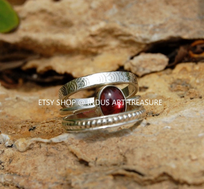 Lovely Garnet Stacking Ring Set