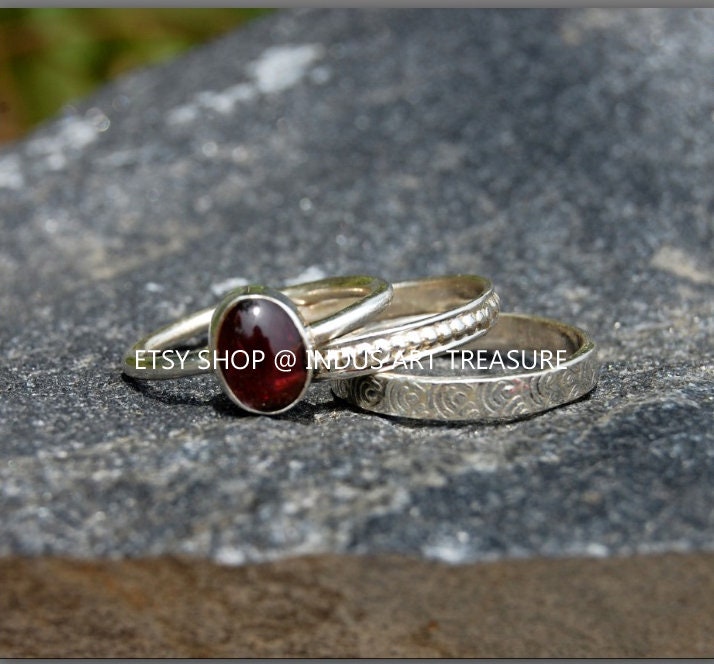 Lovely Garnet Stacking Ring Set