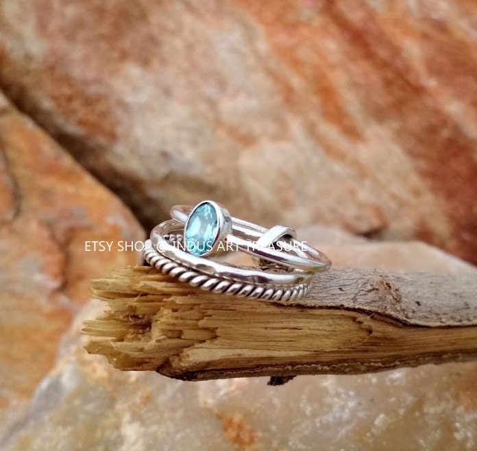 Blue Topaz Stacking Ring Set