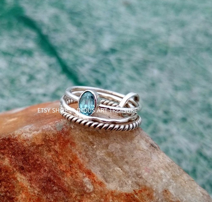 Blue Topaz Stacking Ring Set