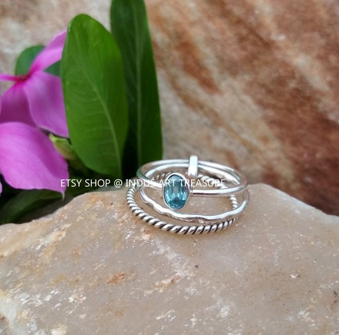 Blue Topaz Stacking Ring Set