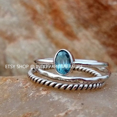 Blue Topaz Stacking Ring Set