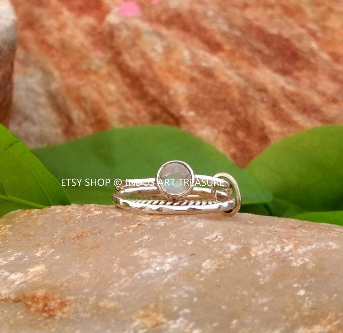 Rainbow Moonstone Stacking Ring Set