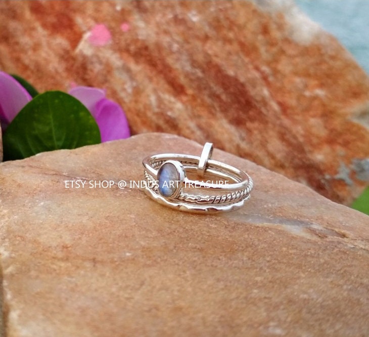 Rainbow Moonstone Stacking Ring Set