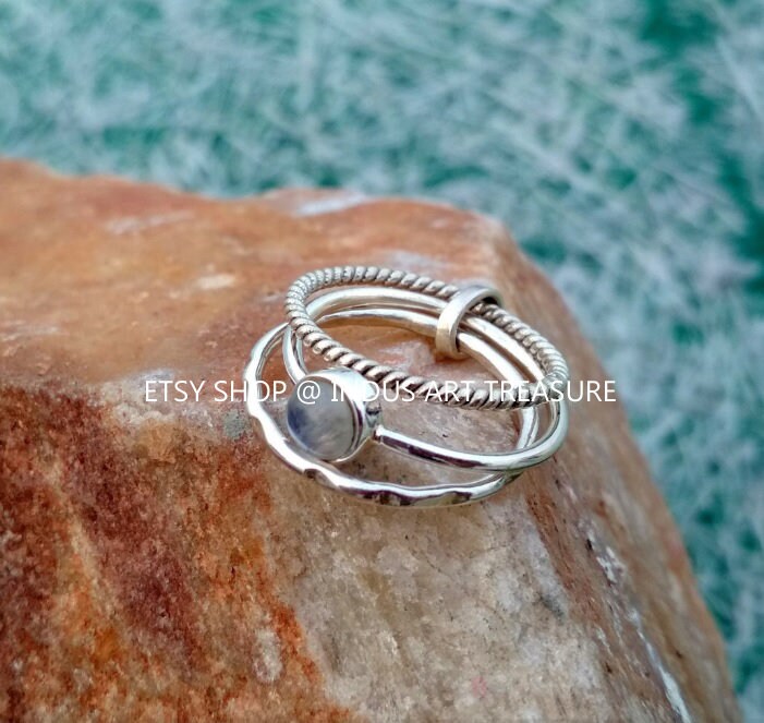 Rainbow Moonstone Stacking Ring Set