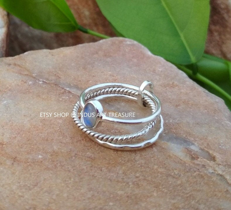 Rainbow Moonstone Stacking Ring Set