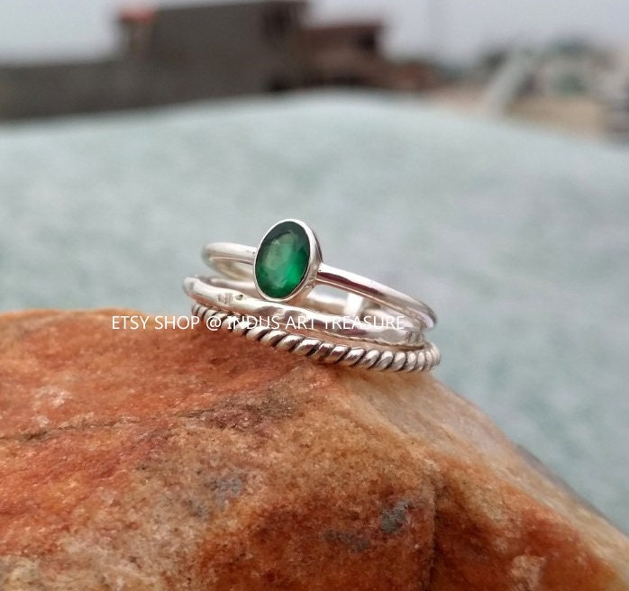 Green Onyx Stacking Ring Set