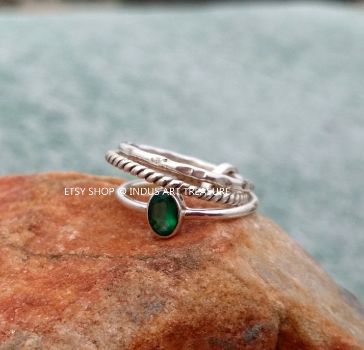 Green Onyx Stacking Ring Set