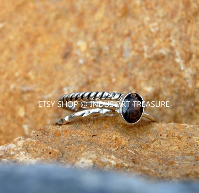 Smoky Quartz Stacking Ring Set