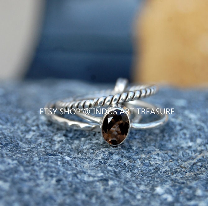 Smoky Quartz Stacking Ring Set