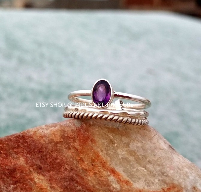 Amethyst Stacking Ring Set