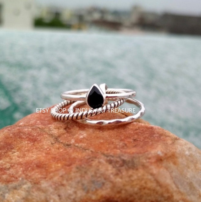 Black Onyx Stacking Ring Set
