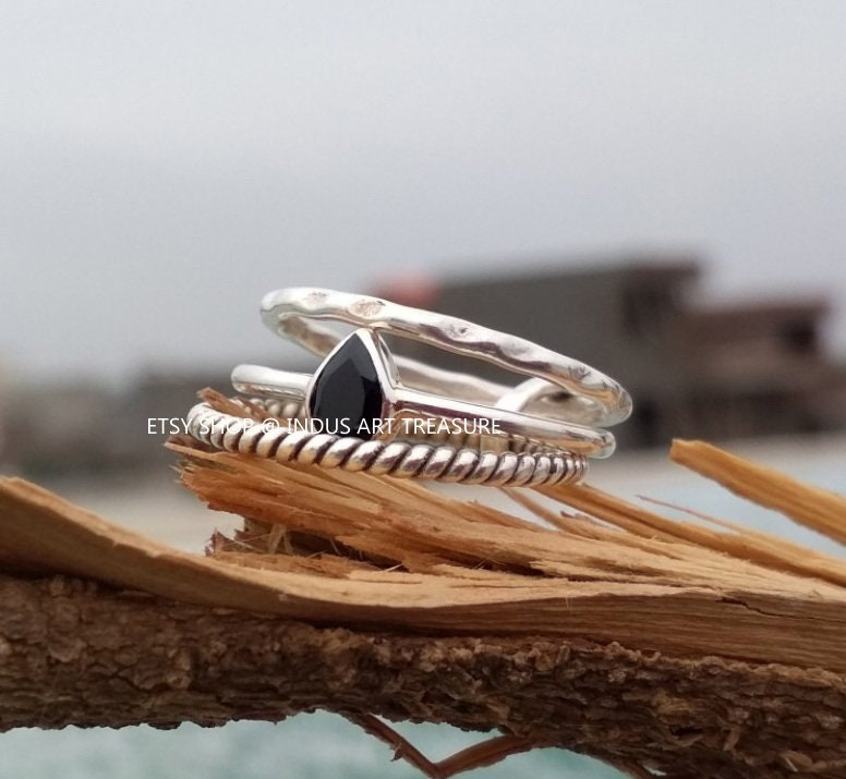 Black Onyx Stacking Ring Set