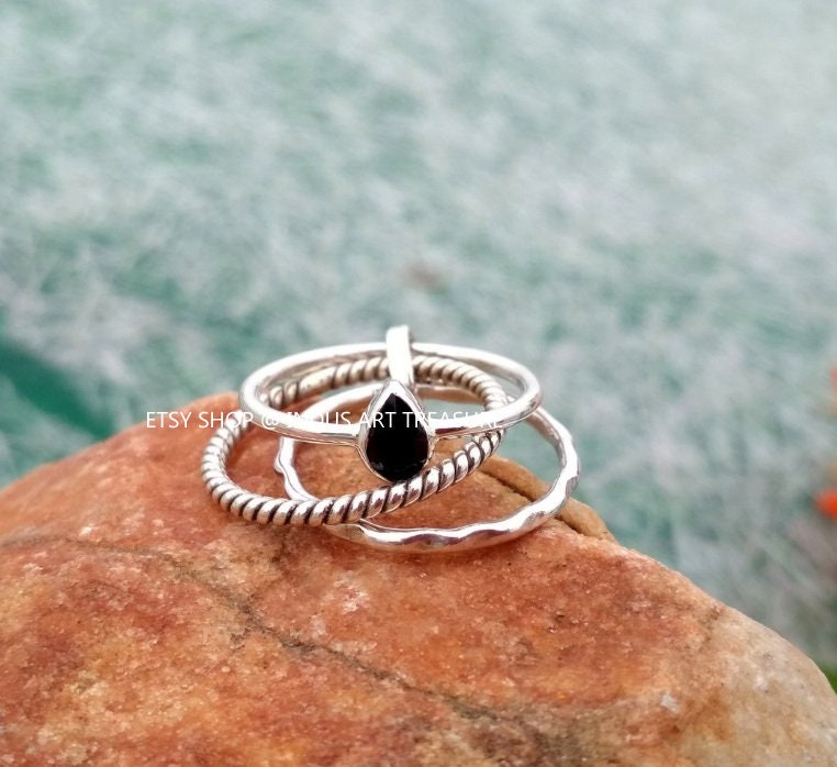 Black Onyx Stacking Ring Set