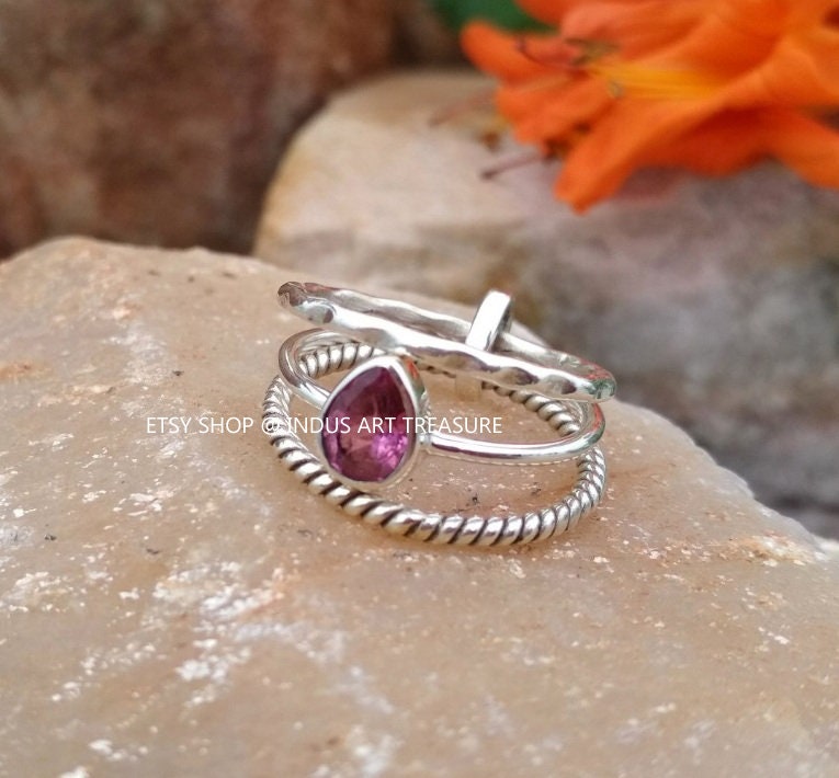 Pink Tourmaline Stacking Ring Set