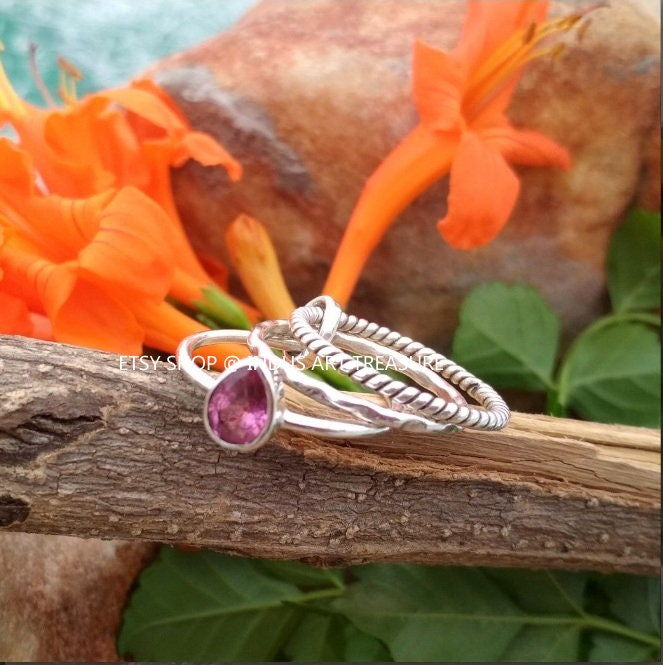 Pink Tourmaline Stacking Ring Set