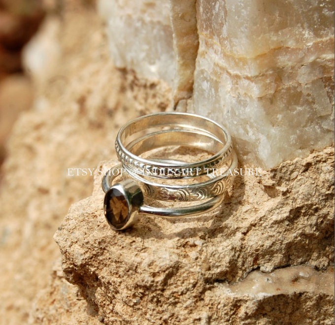 Smoky Quartz Stacking Ring Set