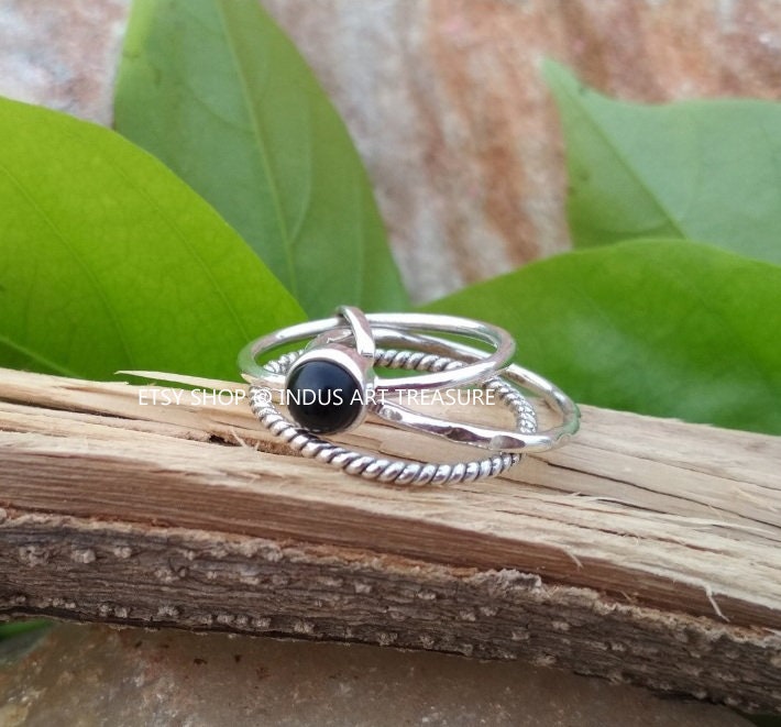 Black Onyx Stacking Ring Set
