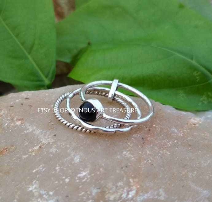 Black Onyx Stacking Ring Set