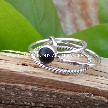 Black Onyx Stacking Ring Set