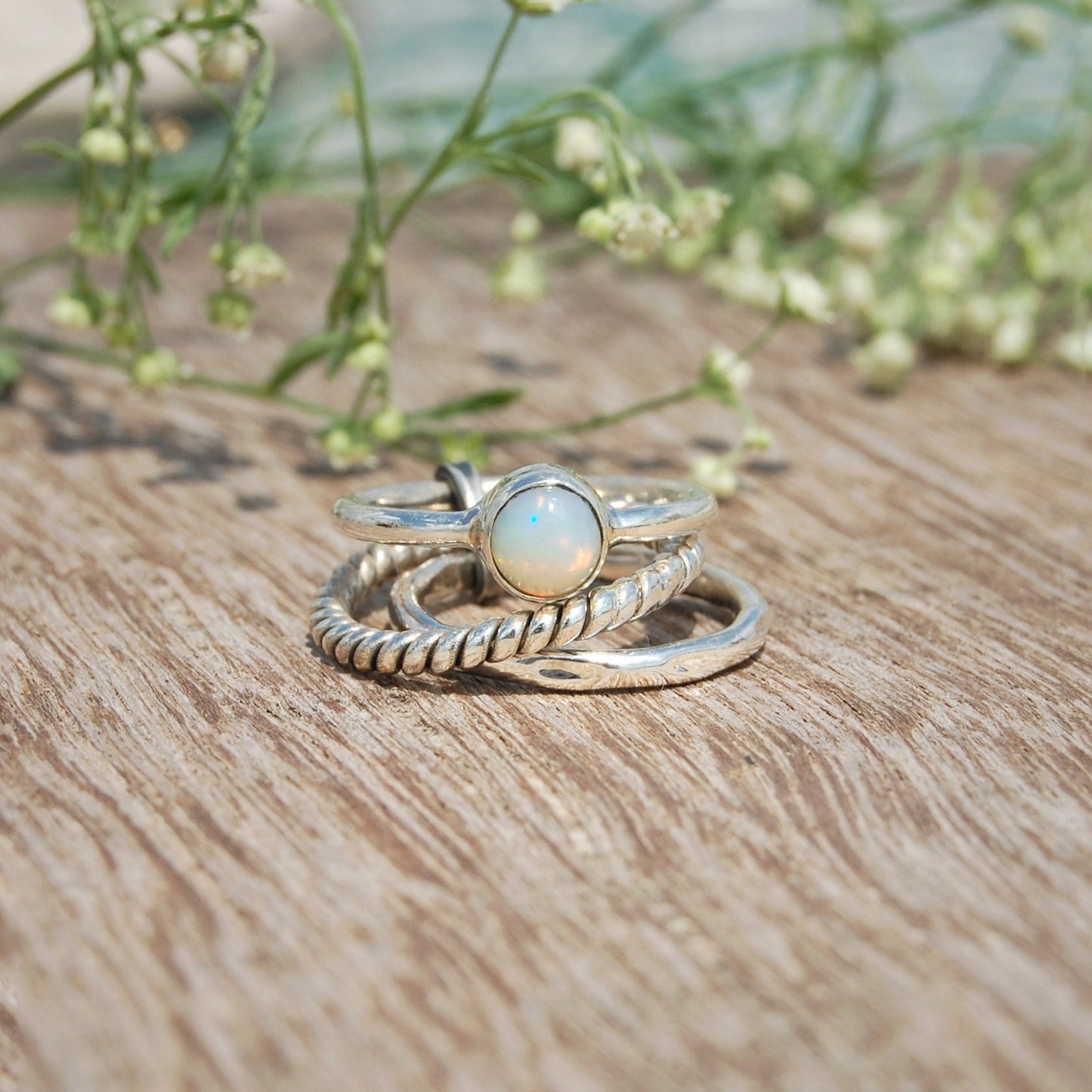 Fire Opal Stacking Ring Set