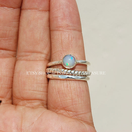 Fire Opal Stacking Ring Set