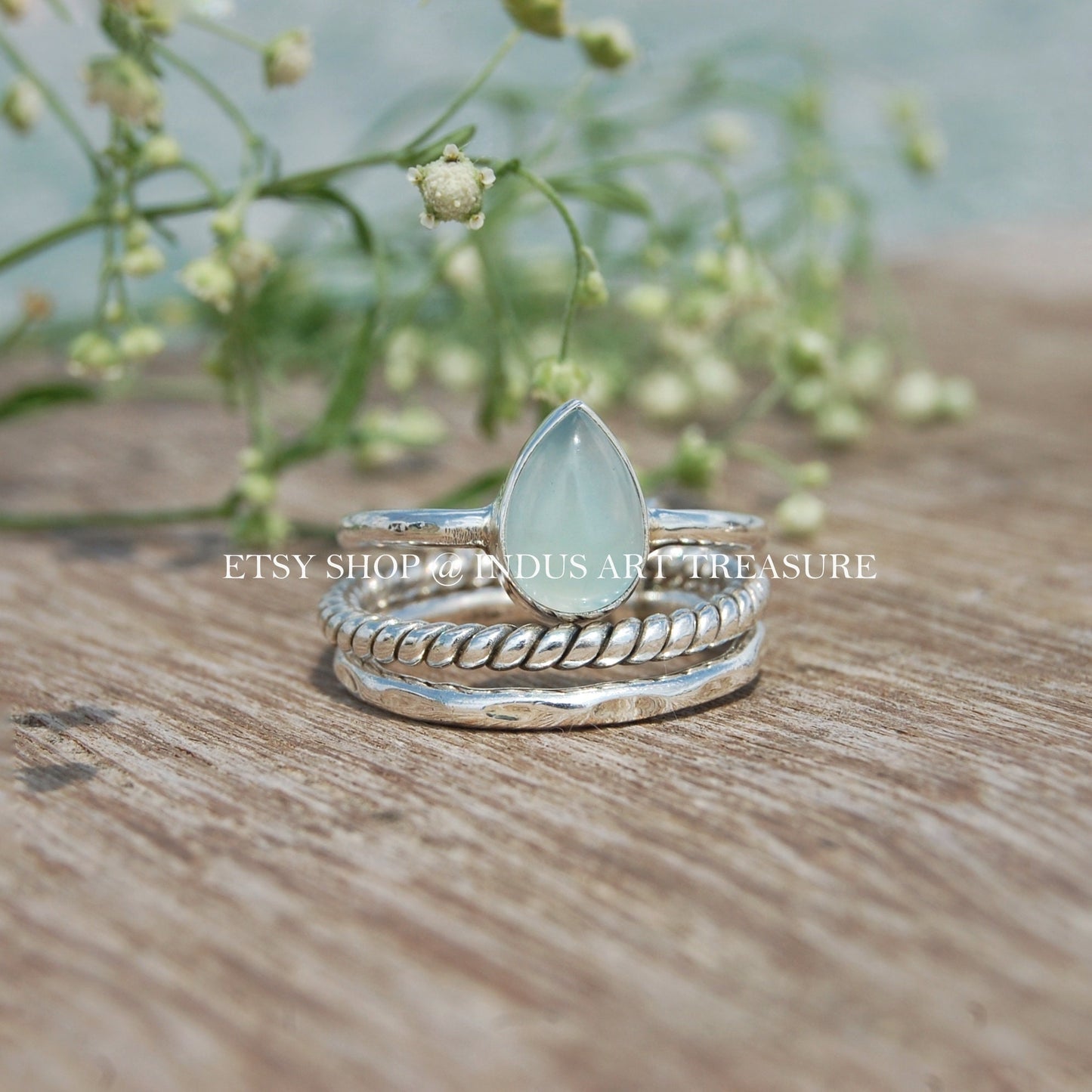 Aqua Chalcedony Stacking Ring Set