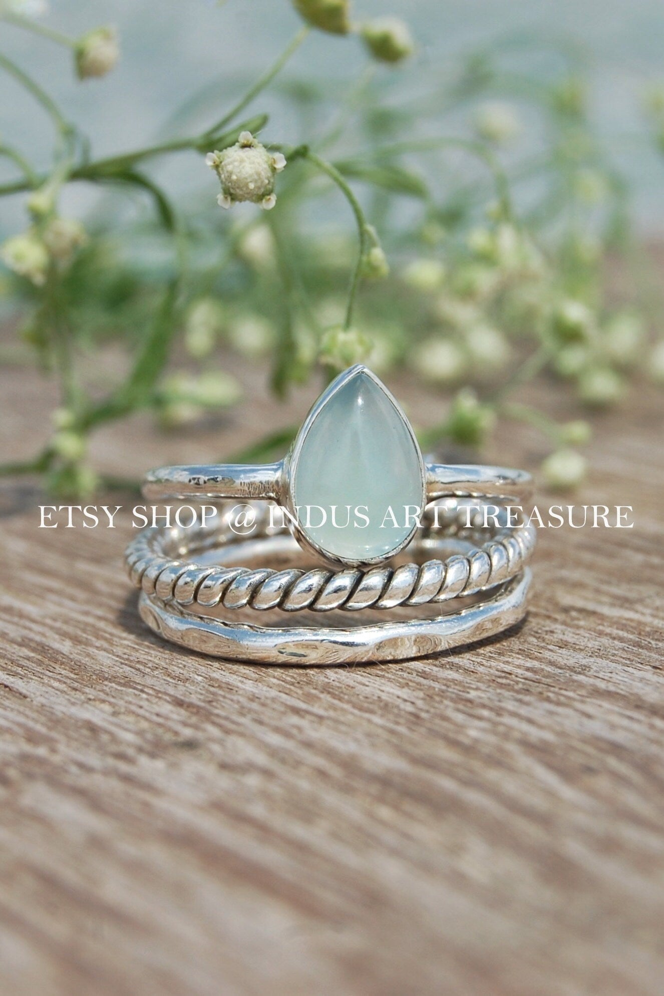 Aqua Chalcedony Stacking Ring Set