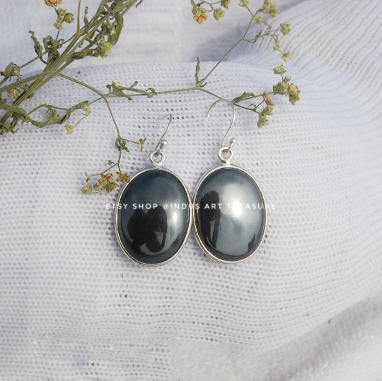 Hematite Oval Cab Earrings