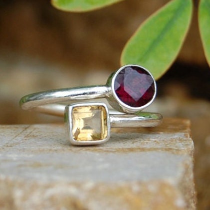 Garnet -Yellow Citrine Coil Ring