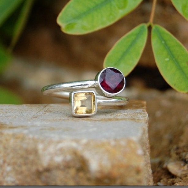 Garnet -Yellow Citrine Coil Ring
