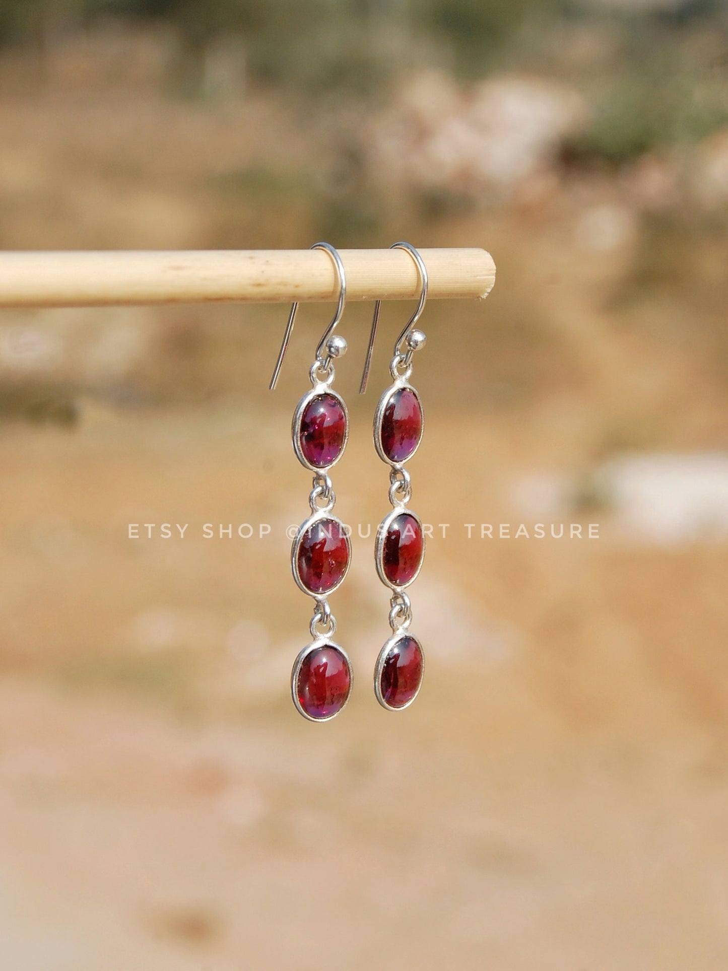 Garnet Long Dangle Earrings