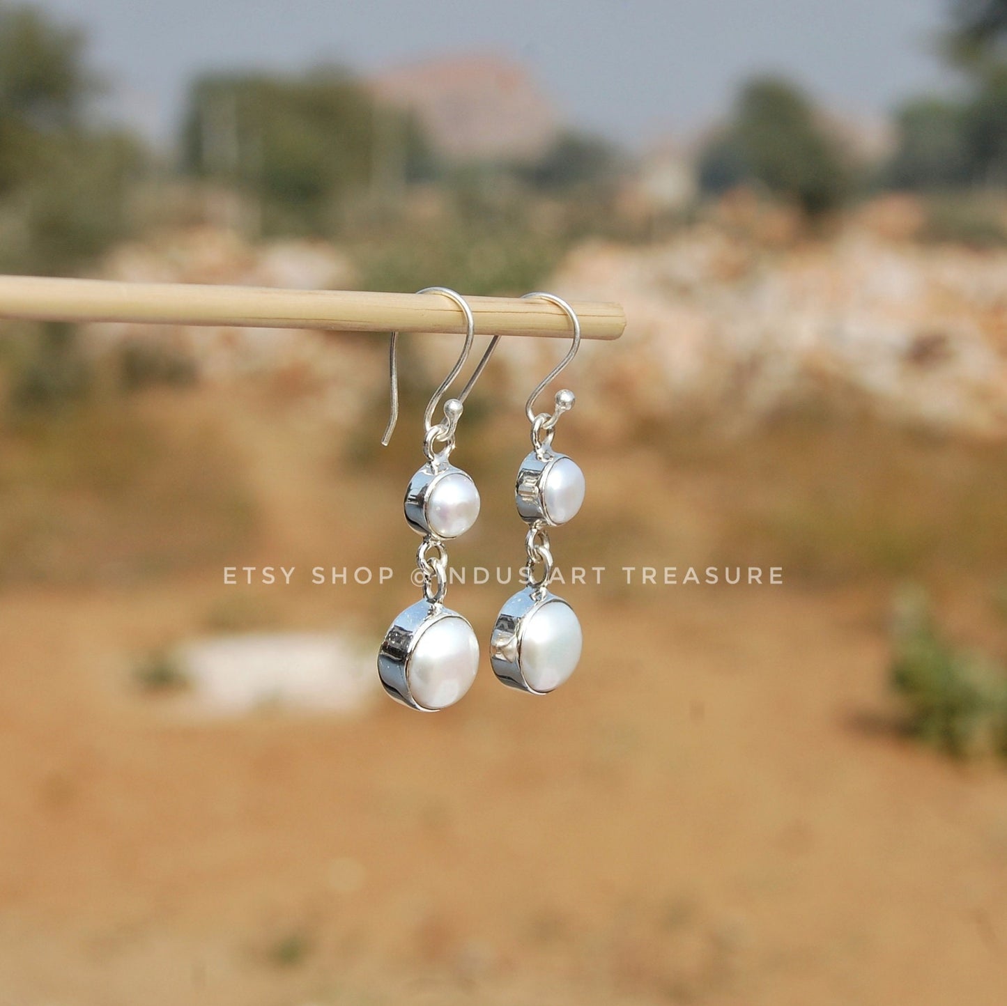 Fresh Water White Pearl Dangling Earrings