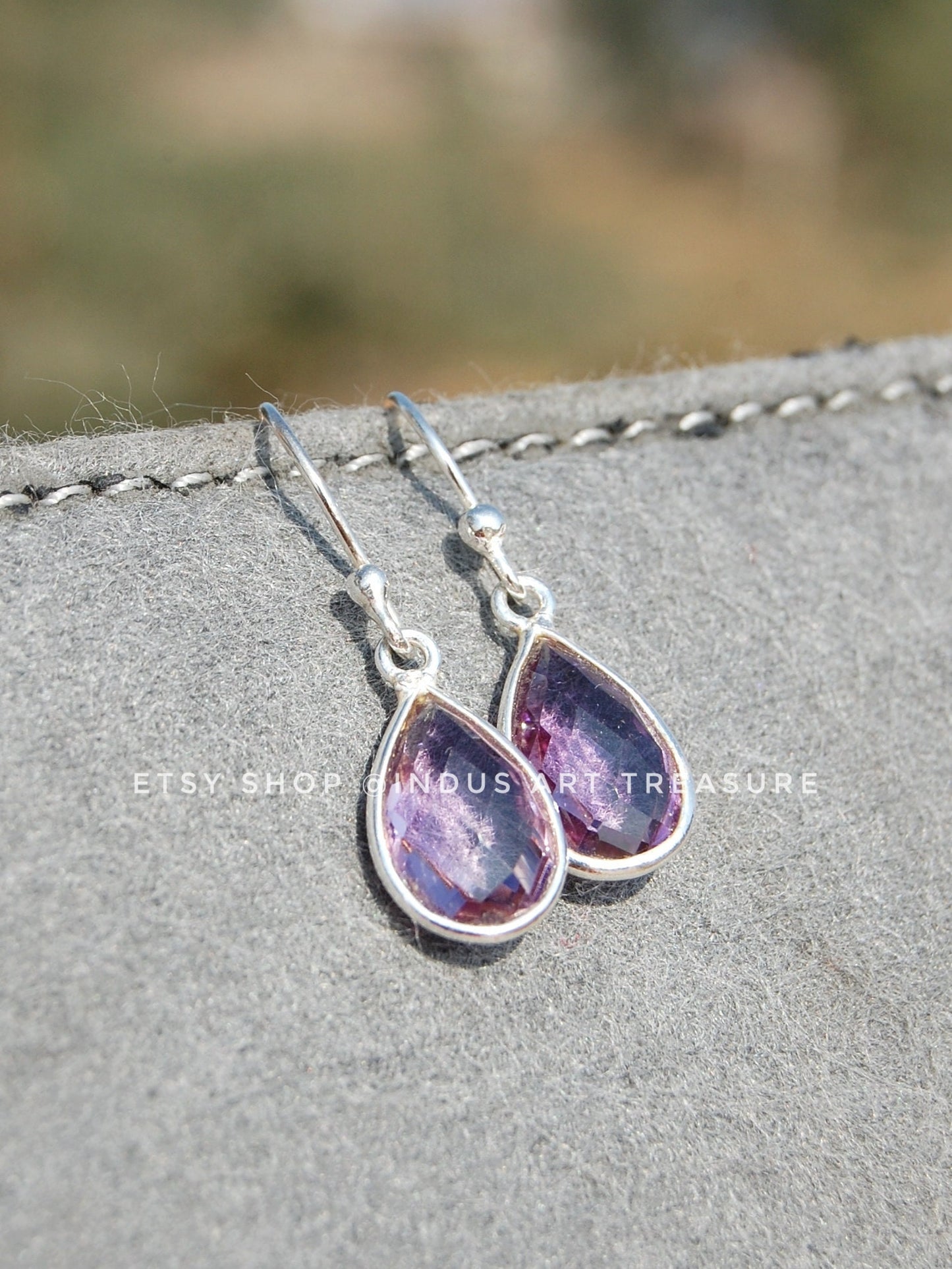 Amethyst Checker Cut Drop Earrings