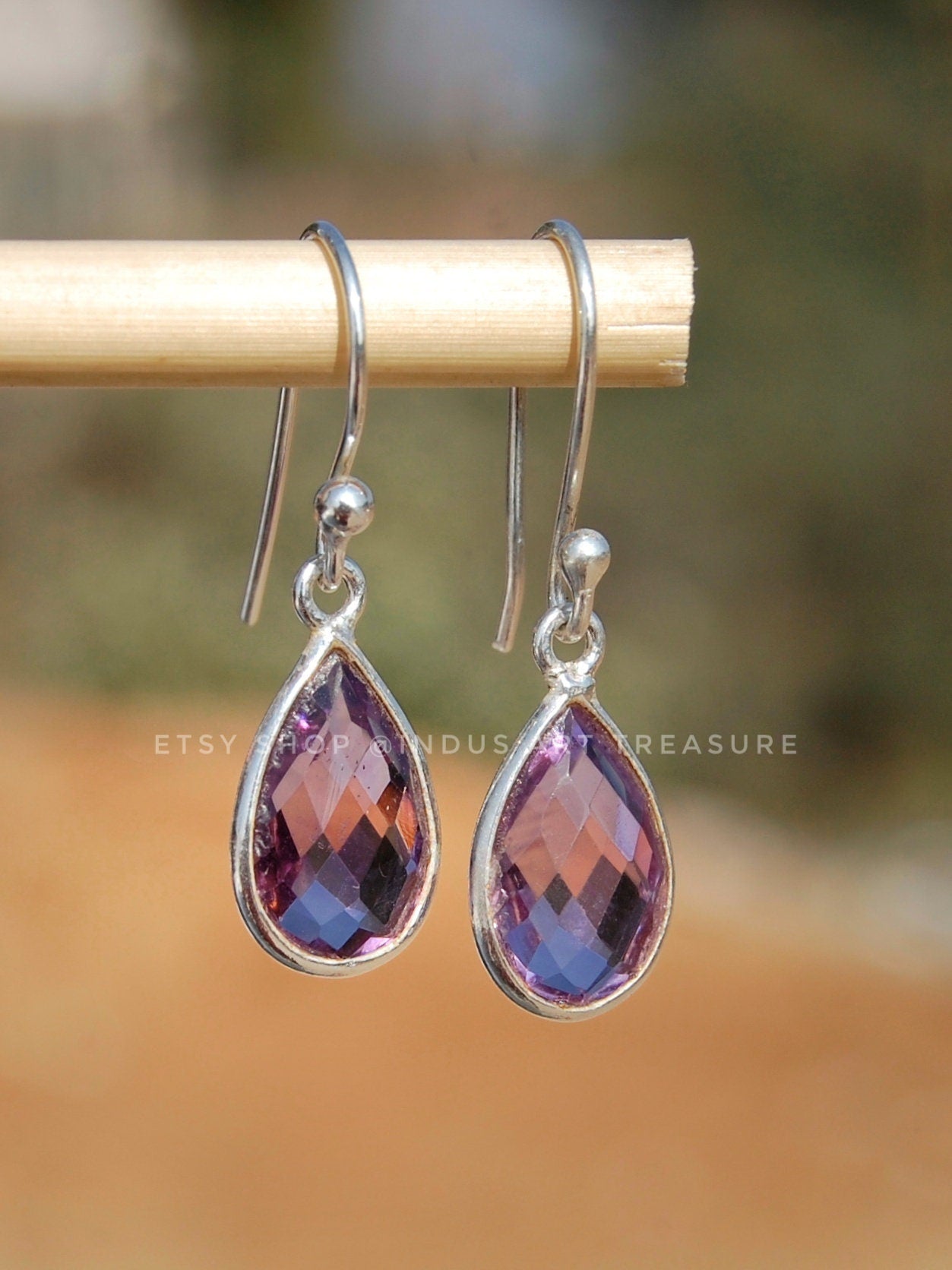 Amethyst Checker Cut Drop Earrings