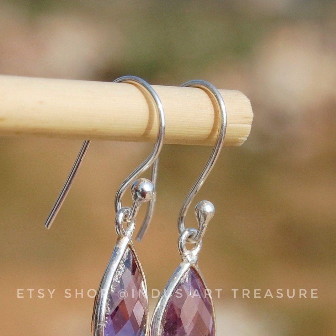Amethyst Checker Cut Drop Earrings